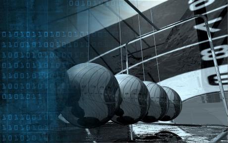 four large gray spheres on a black and white background with blue binary code - Image by PIRO4D from Pixabay