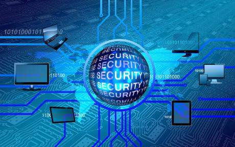 blue sphere with word security in it surrounded by computing devices -Image by Gerd Altmann from Pixabay