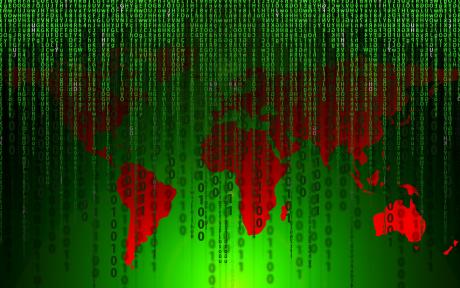 Binary World map of world with red continents and green binary code - Image by Gerd Altmann from Pixabay