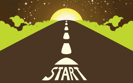 Starting Line Brown road with white lane markers headed toward the sun with the word START in the foreground - Image by ooceey from Pixabay