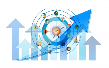 Upward pointing arrows in shades of blue with circles -Image by Gerd Altmann from Pixabay