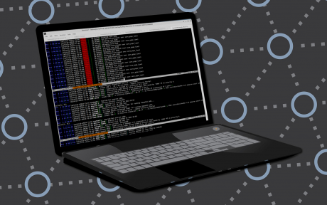 Linux log file displayed on laptop screen on gray background - Image by Katie White from Pixabay