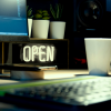 Monitor, keyboard, coffee, open sign – Unsplash.com